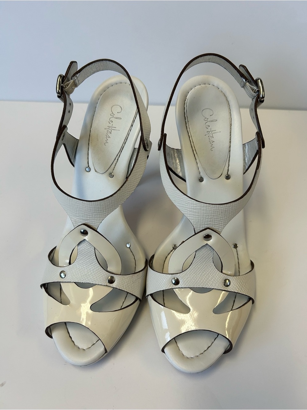 GUC - Cole Haan Salma Sandal in White Calf and Patent Leather 10B